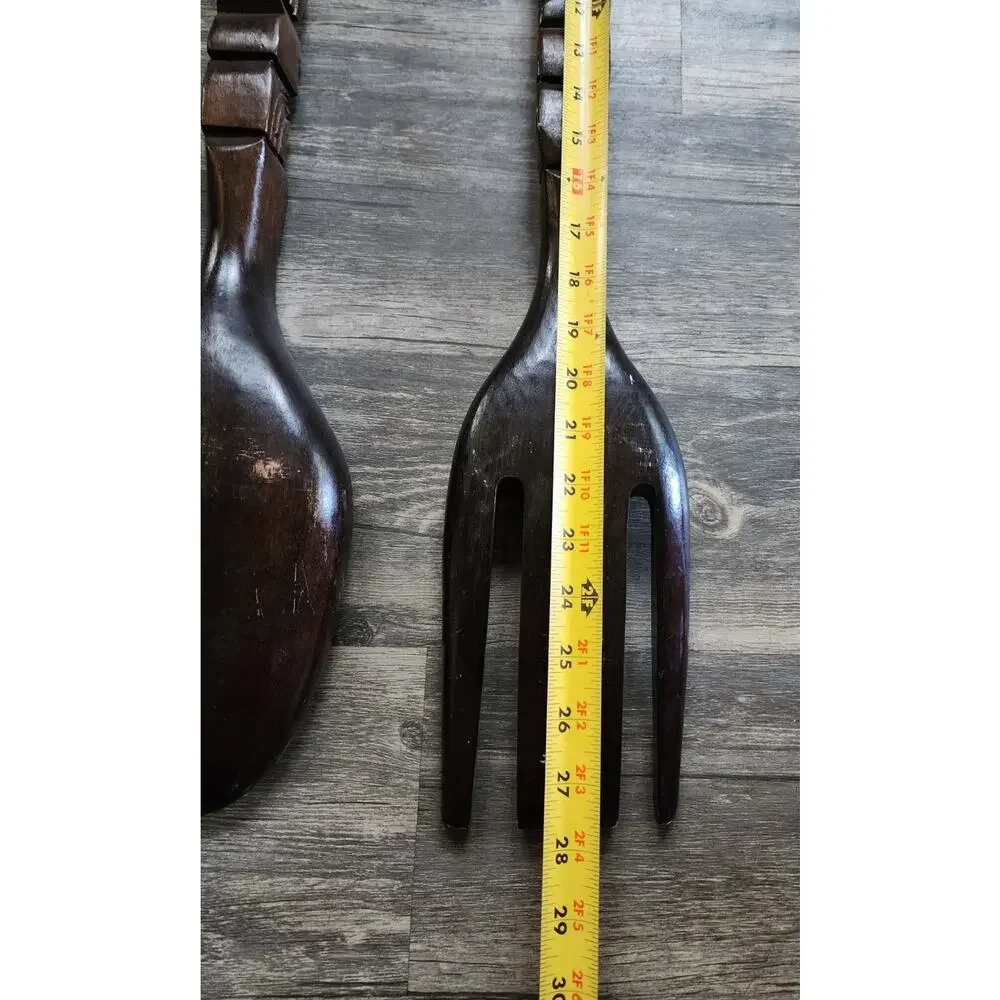 Vintage Mid Century Large Wooden Totem Pole Fork & Spoon Wall Kitchen Decor 28